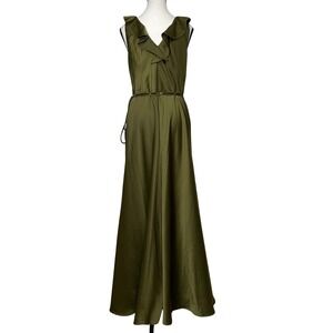 BHLDN Womens Satin Maxi Dress SZ 10 Ruffle Wrap Elegant Gown Romantic Flowing